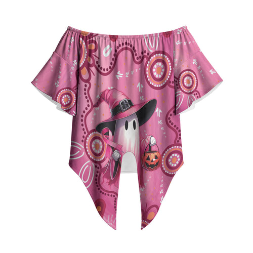 Pink Ghost Ribbon Off Shoulder Wrap Waist Top Aboriginal Halloween Wear Pink