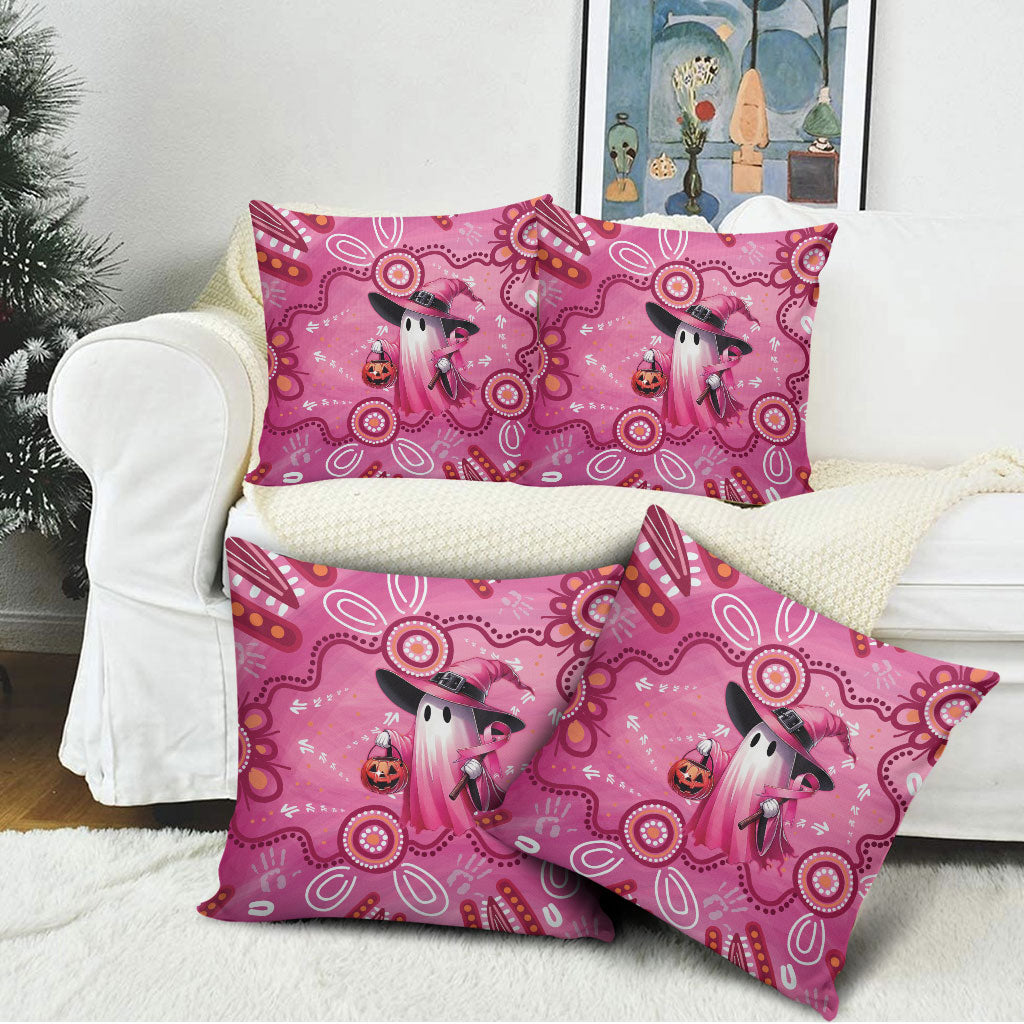Pink Ghost Ribbon Pillow Cover Aboriginal Halloween Wear Pink