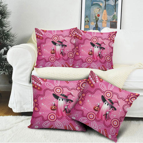 Pink Ghost Ribbon Pillow Cover Aboriginal Halloween Wear Pink