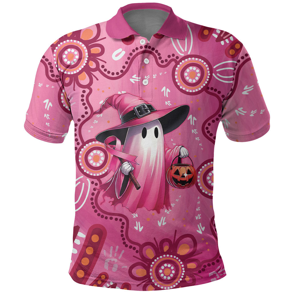 Pink Ghost Ribbon Polo Shirt Aboriginal Halloween Wear Pink