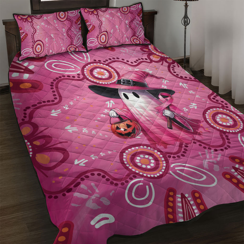 Pink Ghost Ribbon Quilt Bed Set Aboriginal Halloween Wear Pink