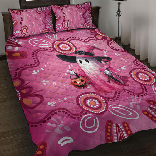 Pink Ghost Ribbon Quilt Bed Set Aboriginal Halloween Wear Pink