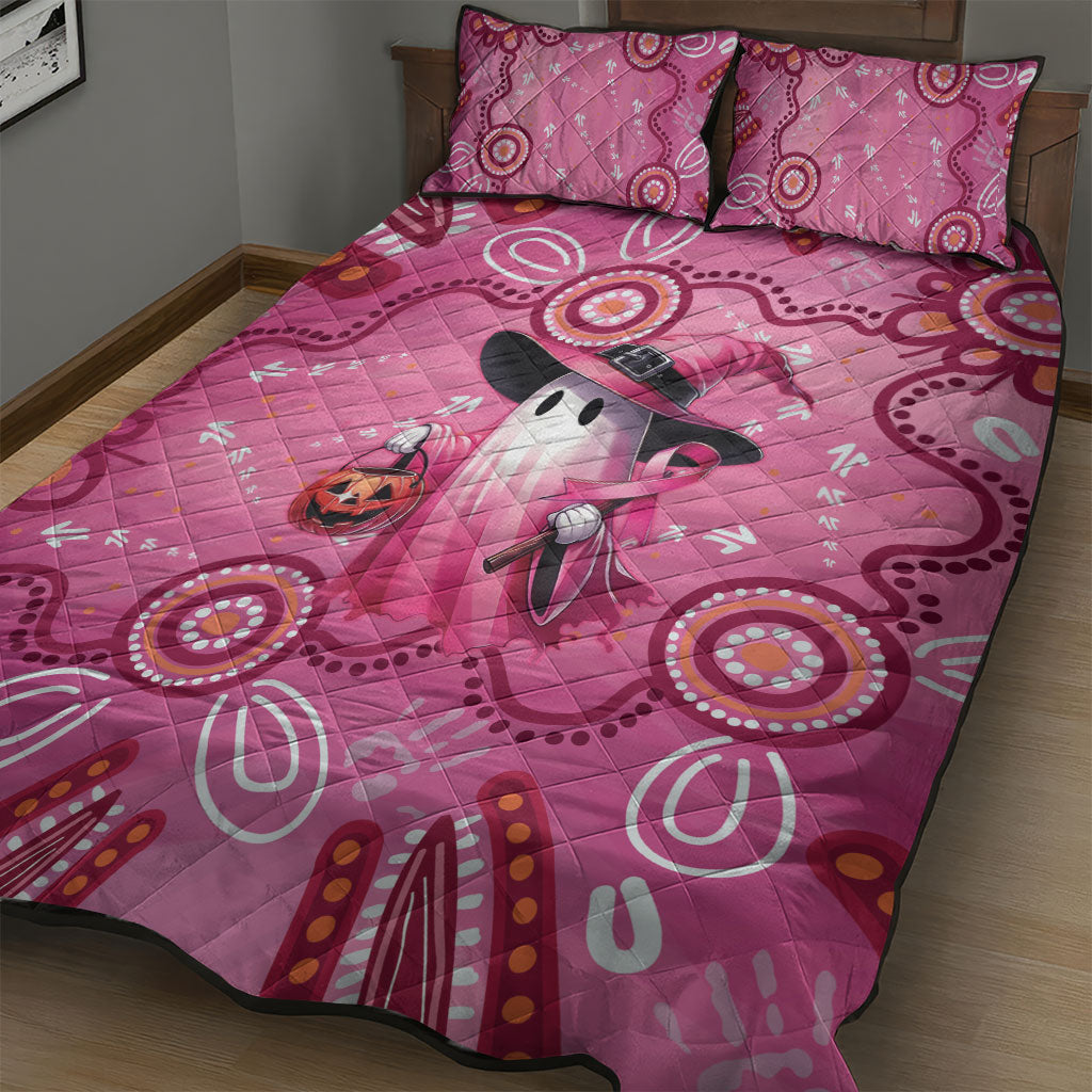 Pink Ghost Ribbon Quilt Bed Set Aboriginal Halloween Wear Pink