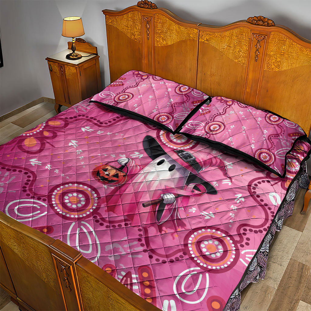 Pink Ghost Ribbon Quilt Bed Set Aboriginal Halloween Wear Pink