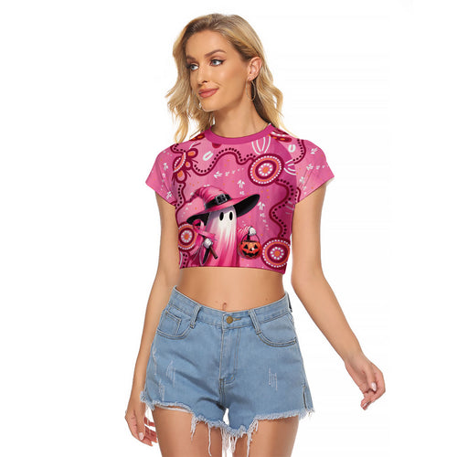 Pink Ghost Ribbon Raglan Cropped T Shirt Aboriginal Halloween Wear Pink