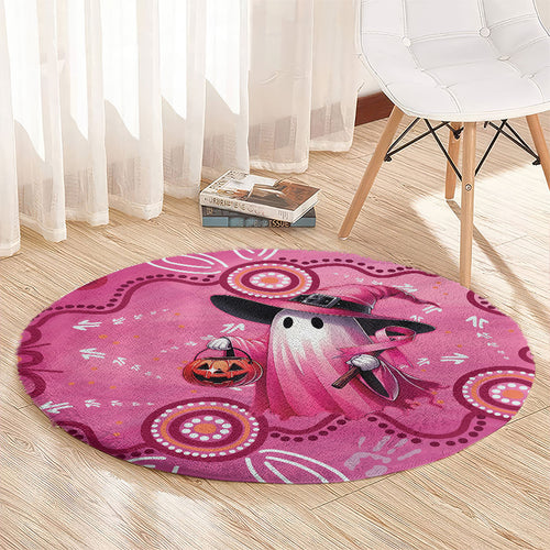 Pink Ghost Ribbon Round Carpet Aboriginal Halloween Wear Pink