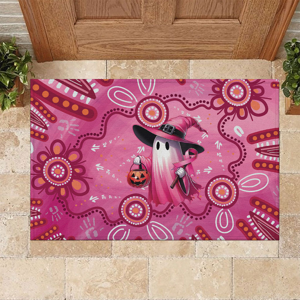 Pink Ghost Ribbon Rubber Doormat Aboriginal Halloween Wear Pink