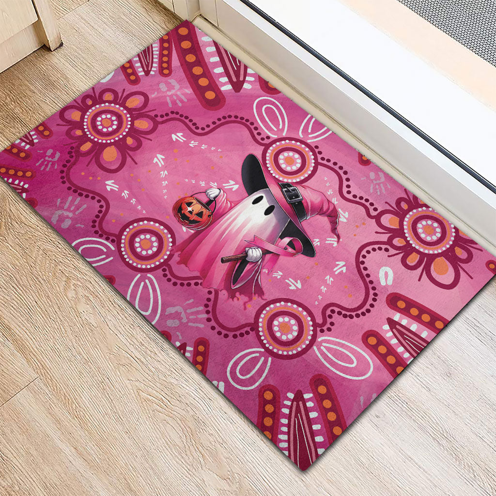 Pink Ghost Ribbon Rubber Doormat Aboriginal Halloween Wear Pink