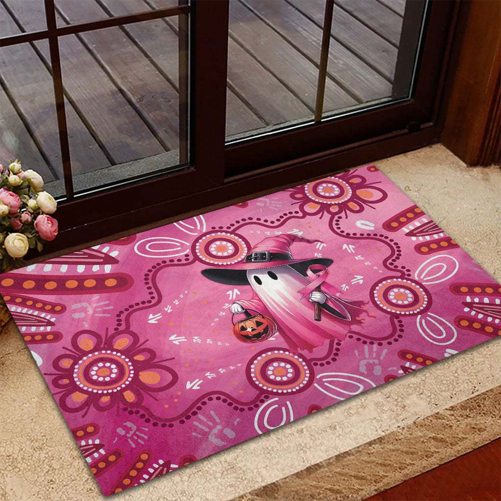 Pink Ghost Ribbon Rubber Doormat Aboriginal Halloween Wear Pink