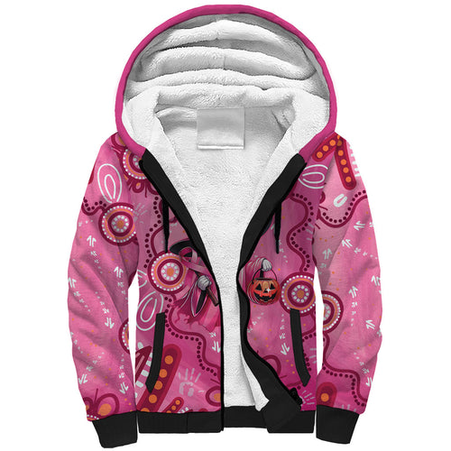 Pink Ghost Ribbon Sherpa Hoodie Aboriginal Halloween Wear Pink