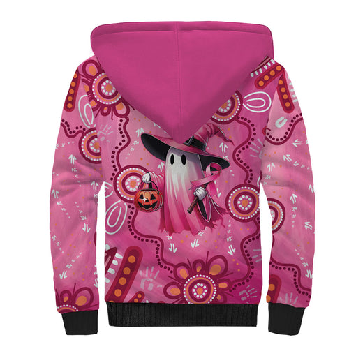 Pink Ghost Ribbon Sherpa Hoodie Aboriginal Halloween Wear Pink