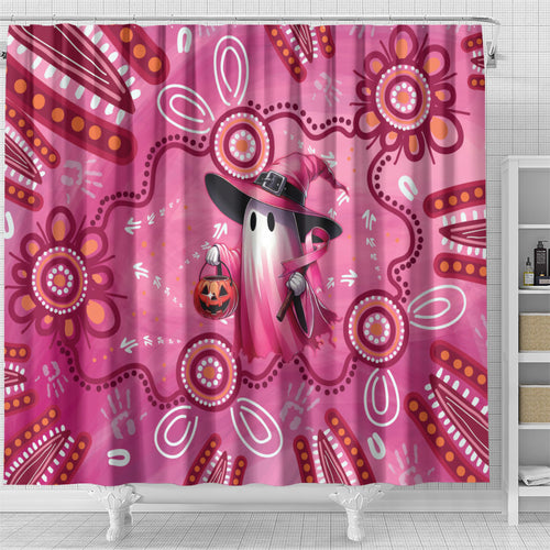 Pink Ghost Ribbon Shower Curtain Aboriginal Halloween Wear Pink