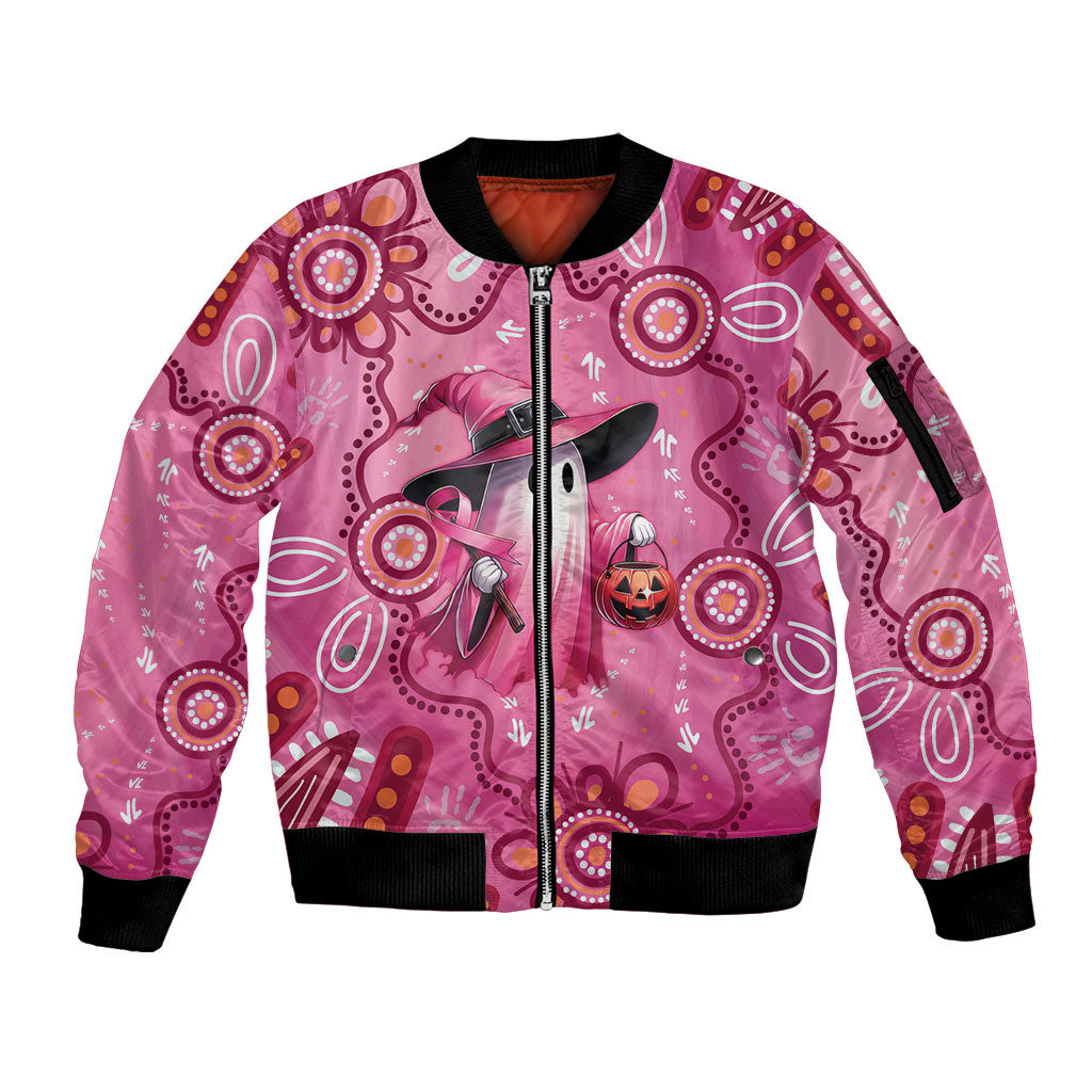 Pink Ghost Ribbon Sleeve Zip Bomber Jacket Aboriginal Halloween Wear Pink