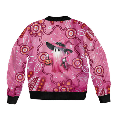 Pink Ghost Ribbon Sleeve Zip Bomber Jacket Aboriginal Halloween Wear Pink