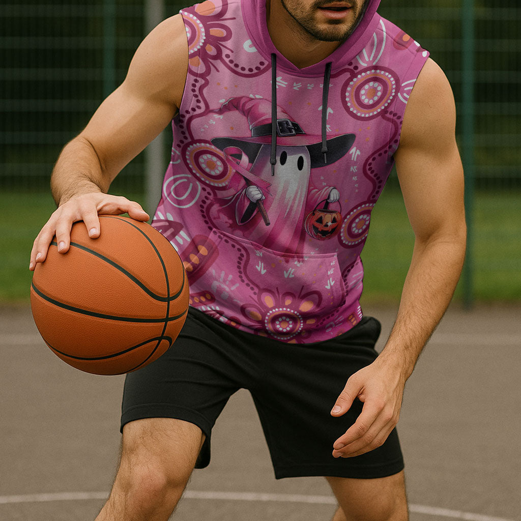 Pink Ghost Ribbon Sleeveless Hoodie Aboriginal Halloween Wear Pink