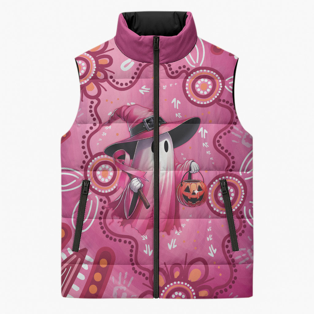 Pink Ghost Ribbon Sleeveless Puffer Jacket Aboriginal Halloween Wear Pink