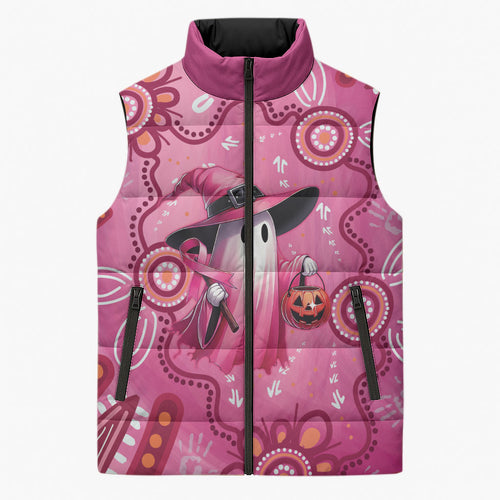 Pink Ghost Ribbon Sleeveless Puffer Jacket Aboriginal Halloween Wear Pink