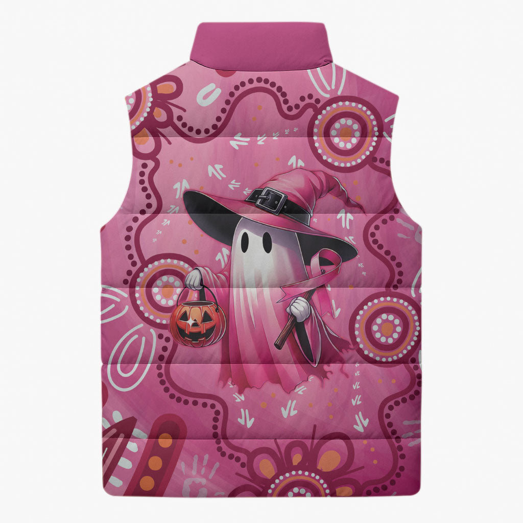 Pink Ghost Ribbon Sleeveless Puffer Jacket Aboriginal Halloween Wear Pink