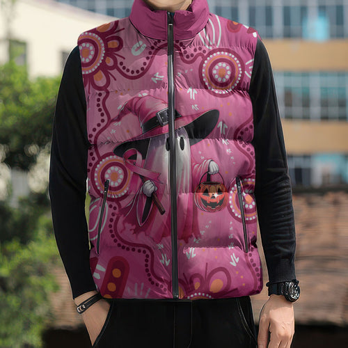 Pink Ghost Ribbon Sleeveless Puffer Jacket Aboriginal Halloween Wear Pink