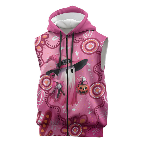Pink Ghost Ribbon Sleeveless Zip Hoodie Aboriginal Halloween Wear Pink