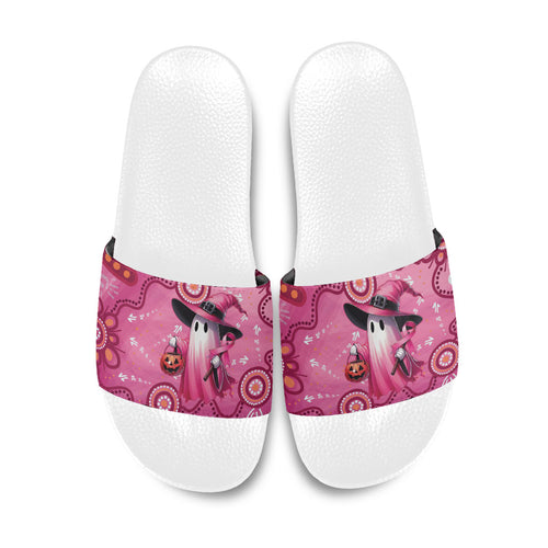 Pink Ghost Ribbon Slide Sandals Aboriginal Halloween Wear Pink