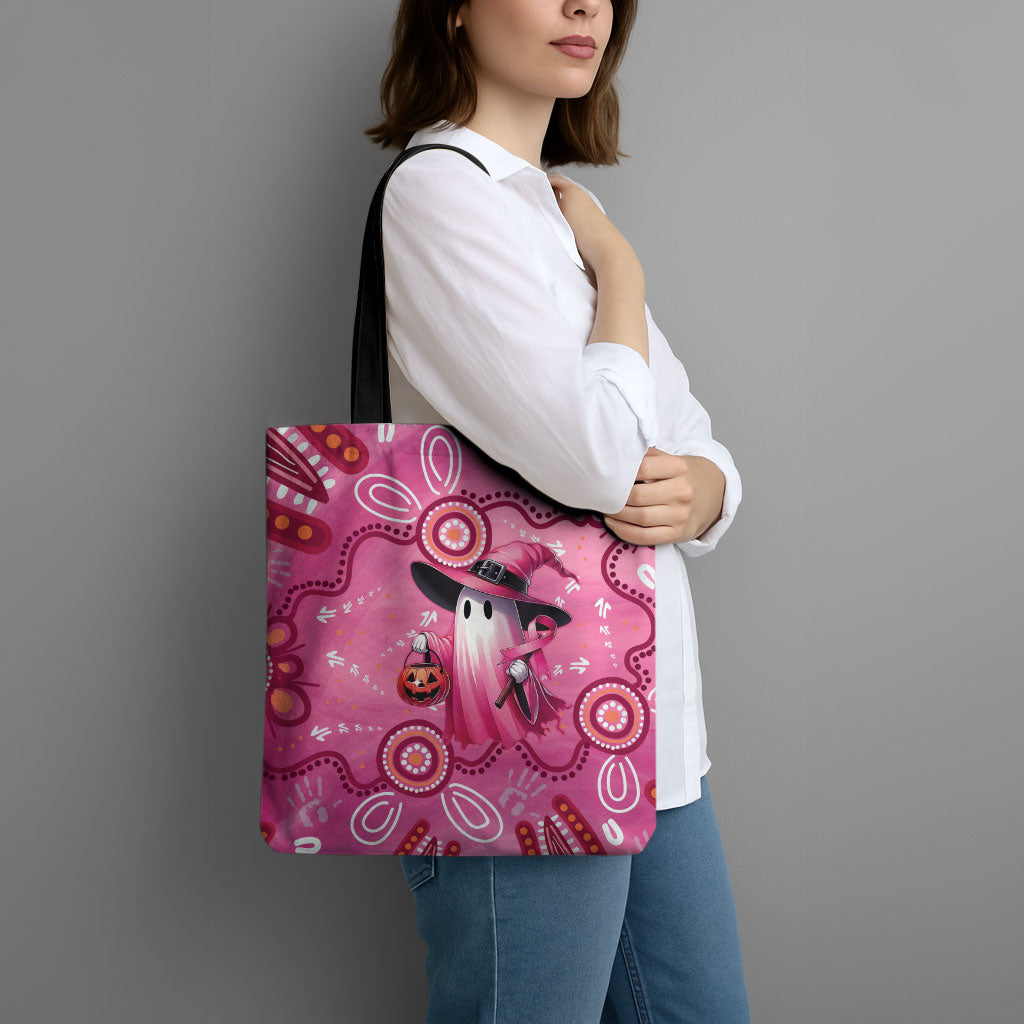 Pink Ghost Ribbon Tote Bag Aboriginal Halloween Wear Pink