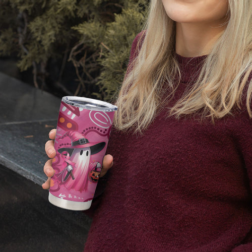 Pink Ghost Ribbon Tumbler Cup Aboriginal Halloween Wear Pink