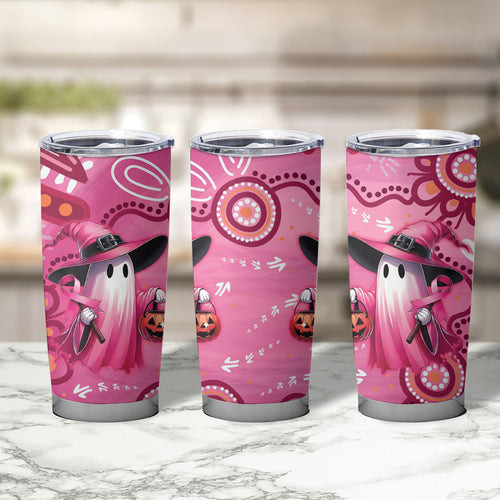 Pink Ghost Ribbon Tumbler Cup Aboriginal Halloween Wear Pink