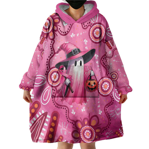 Pink Ghost Ribbon Wearable Blanket Hoodie Aboriginal Halloween Wear Pink