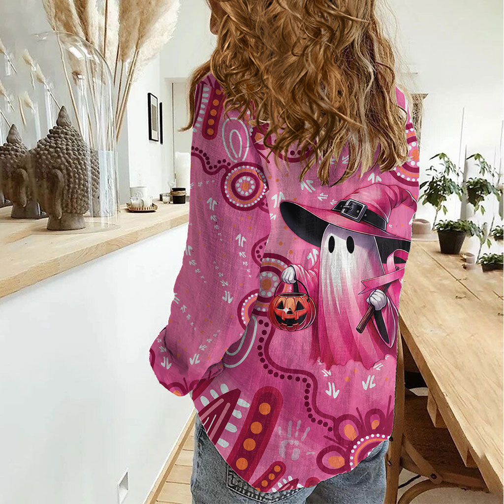 Pink Ghost Ribbon Women Casual Shirt Aboriginal Halloween Wear Pink