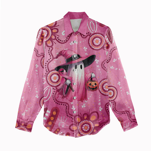 Pink Ghost Ribbon Women Casual Shirt Aboriginal Halloween Wear Pink
