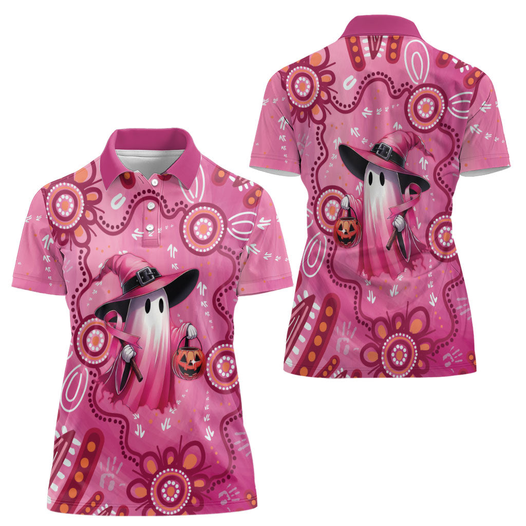 Pink Ghost Ribbon Women Polo Shirt Aboriginal Halloween Wear Pink