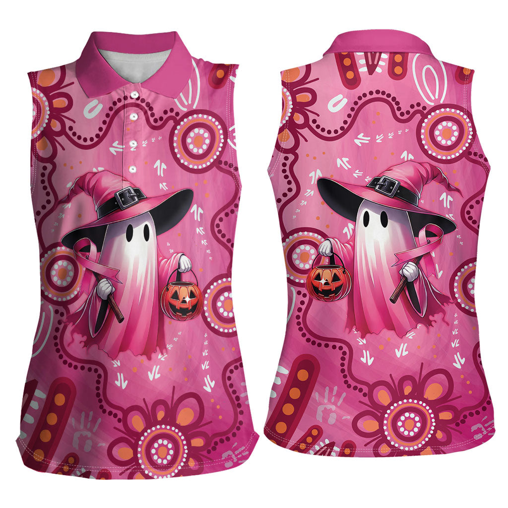 Pink Ghost Ribbon Women Sleeveless Polo Shirt Aboriginal Halloween Wear Pink