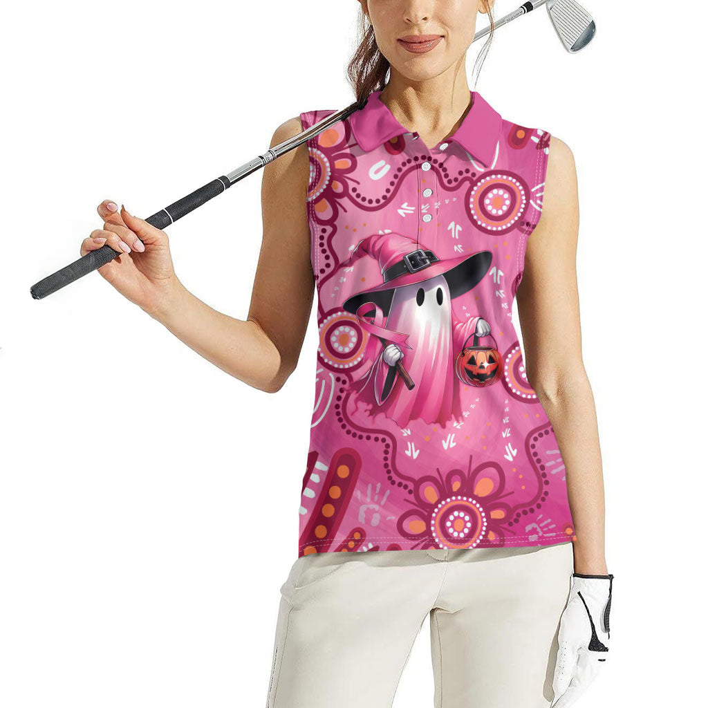 Pink Ghost Ribbon Women Sleeveless Polo Shirt Aboriginal Halloween Wear Pink