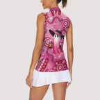 Pink Ghost Ribbon Women Sleeveless Polo Shirt Aboriginal Halloween Wear Pink