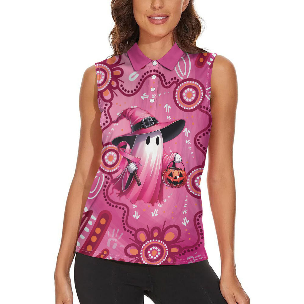 Pink Ghost Ribbon Women Sleeveless Polo Shirt Aboriginal Halloween Wear Pink