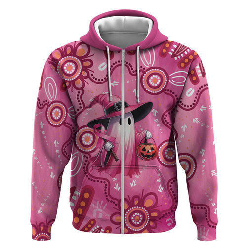 Pink Ghost Ribbon Zip Hoodie Aboriginal Halloween Wear Pink