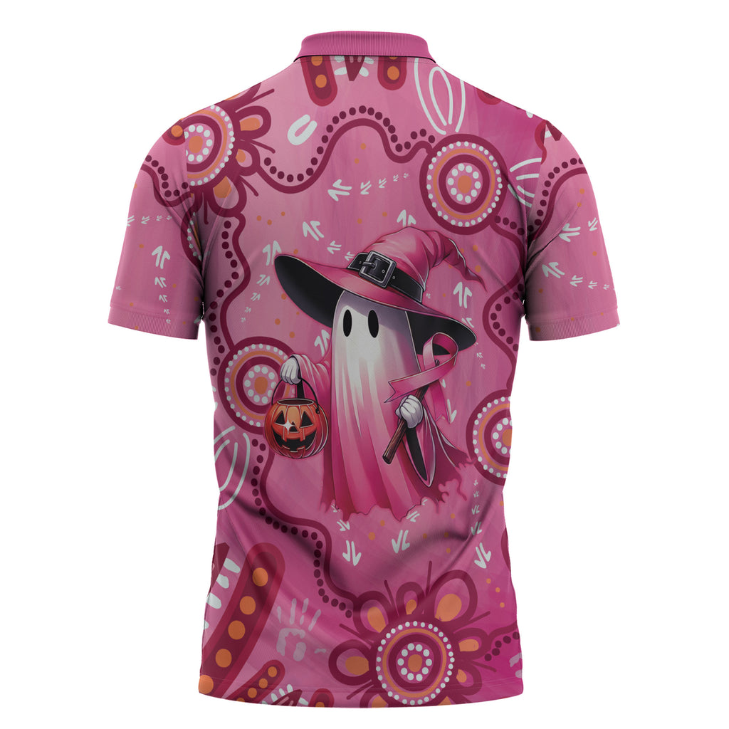 Pink Ghost Ribbon Zipper Polo Shirt Aboriginal Halloween Wear Pink