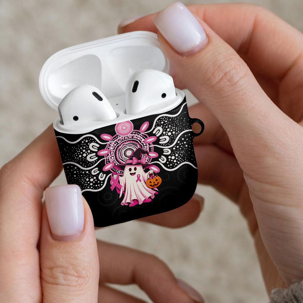 Spooky Pink Ghost AirPods Case Aboriginal Halloween Wear Pink