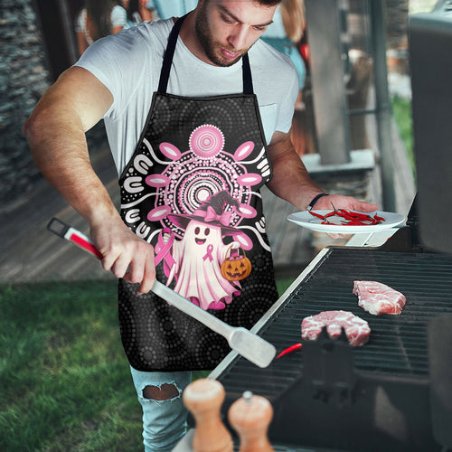 Spooky Pink Ghost Apron Aboriginal Halloween Wear Pink