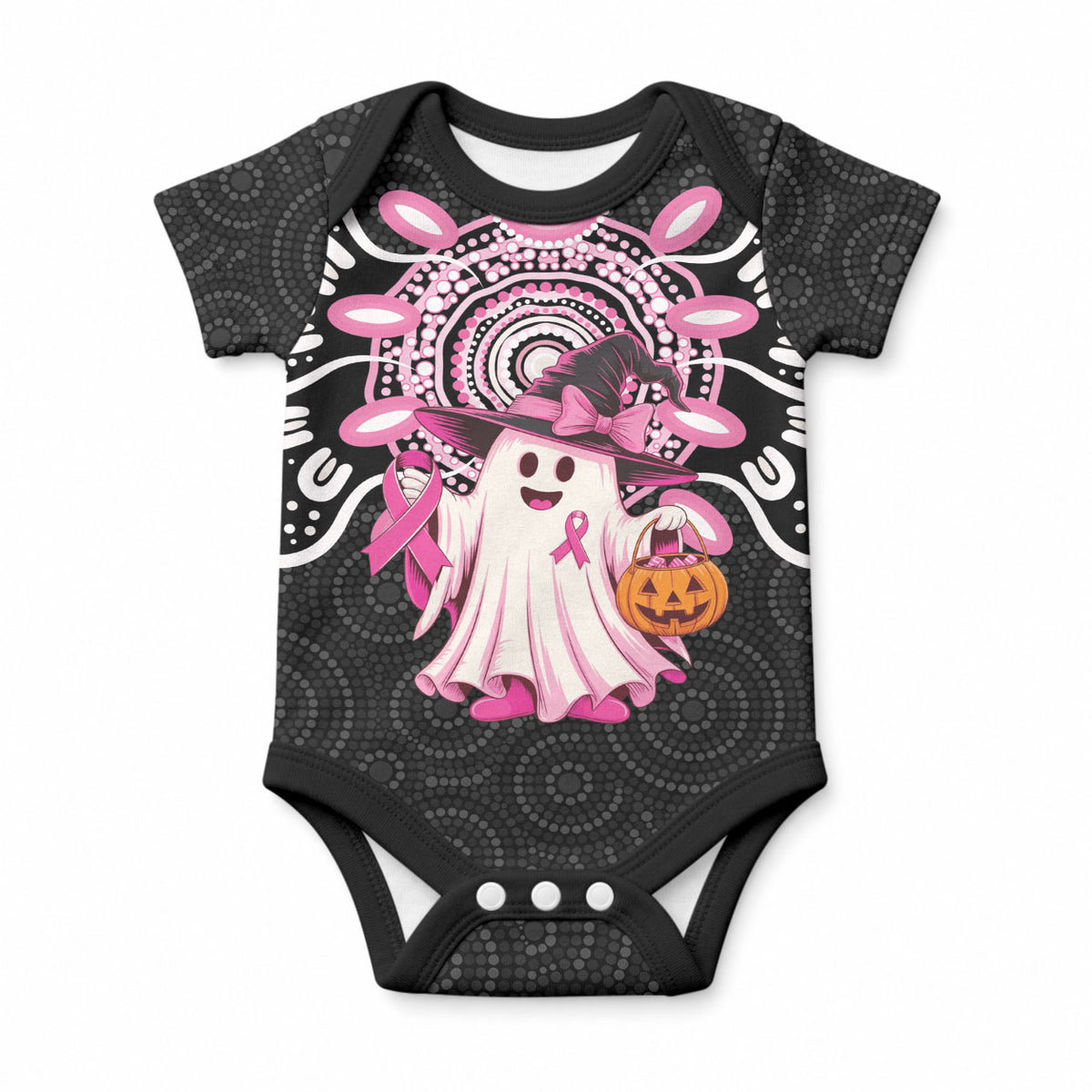 Spooky Pink Ghost Baby Onesie Aboriginal Halloween Wear Pink
