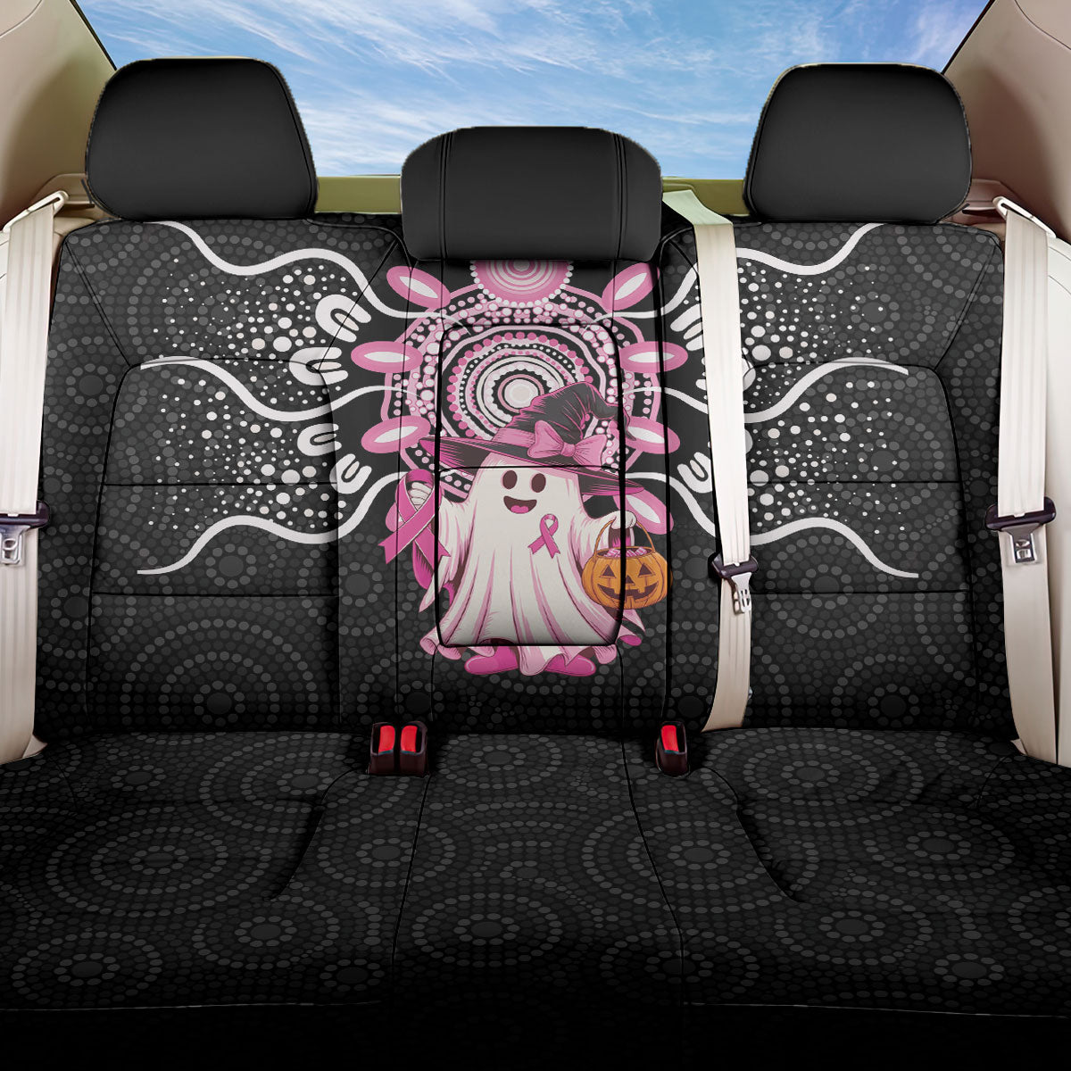 Spooky Pink Ghost Back Car Seat Cover Aboriginal Halloween Wear Pink