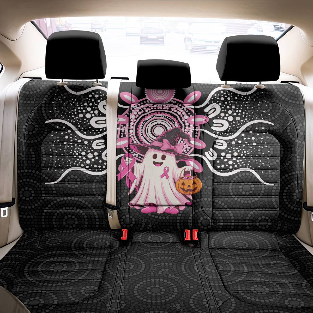 Spooky Pink Ghost Back Car Seat Cover Aboriginal Halloween Wear Pink