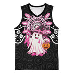 Spooky Pink Ghost Basketball Jersey Aboriginal Halloween Wear Pink