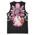 Spooky Pink Ghost Basketball Jersey Aboriginal Halloween Wear Pink