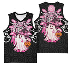 Spooky Pink Ghost Basketball Jersey Aboriginal Halloween Wear Pink