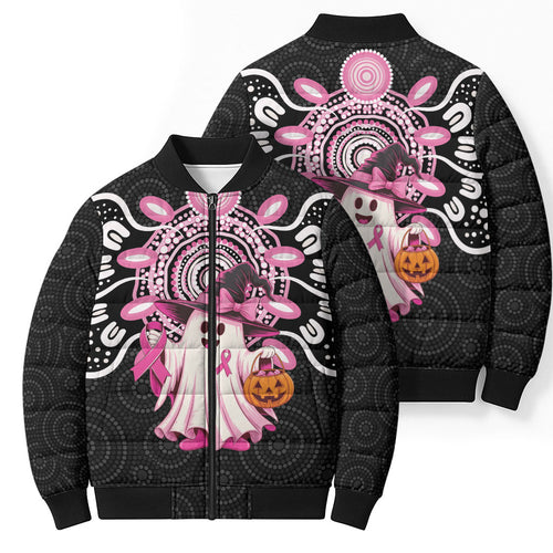 Spooky Pink Ghost Bomber Puffer Jacket Aboriginal Halloween Wear Pink