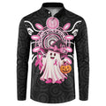 Spooky Pink Ghost Button Sweatshirt Aboriginal Halloween Wear Pink