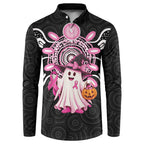 Spooky Pink Ghost Button Sweatshirt Aboriginal Halloween Wear Pink