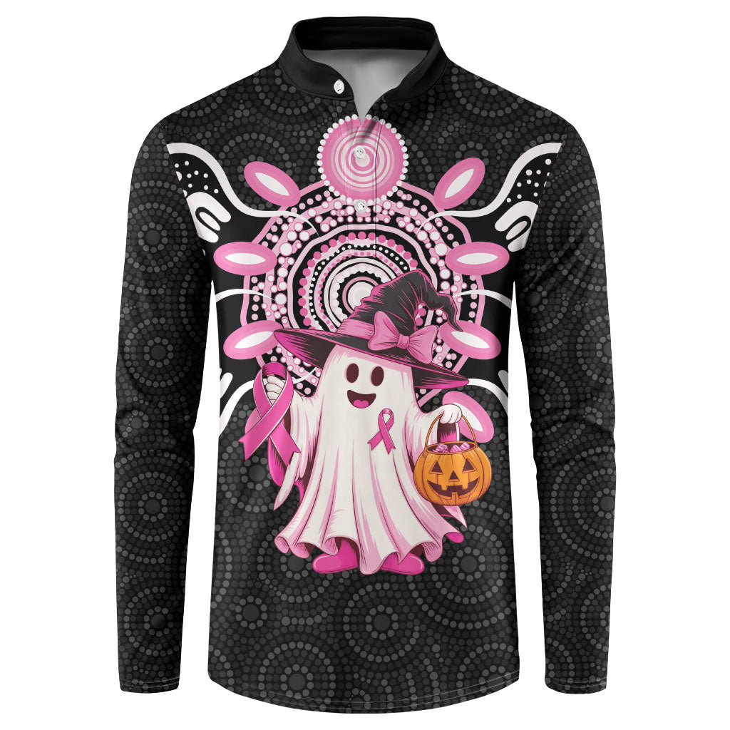 Spooky Pink Ghost Button Sweatshirt Aboriginal Halloween Wear Pink